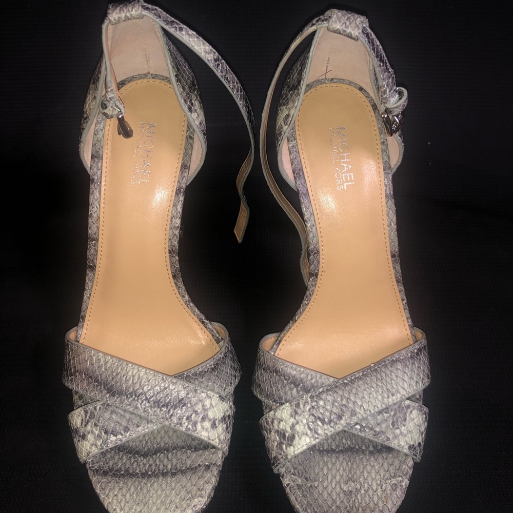 Michael Kors Blue Snake Print Python Block Heels … - image 1